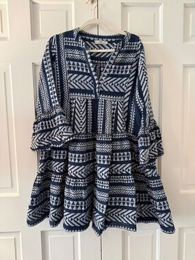 Devotion TWINS Navy and White Geometric Midi Dress